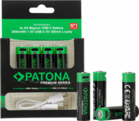 Patona PT1410 LR6 Li-Po Újratölthető Ceruzaelem AA USB-C 2000mAh 1,5V (4db / csomag)