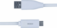 Deltaco USB-A apa - USB-C apa Adat- és töltőkábel 1.5m - Fehér