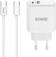 Savio LA-10 USB-C / USB-A Hálózati Gyorstöltő adapter 30W + 1m USB-C Kábel - Fehér