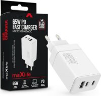 Maxlife MXTC-08-65ACC 2xUSB-C / USB-A Hálózati Gyorstöltő Adapter 65W - Fehér