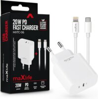 Maxlife MXTC-06 USB-C Hálózati Töltő adapter 20W + 1m Lightning Kábel - Fehér