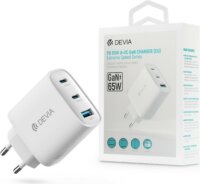 Devia Extreme Speed USB - 2xType-C Hálózati Gyorstöltő Adapter 65W - Fehér