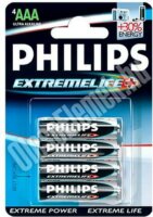 Philips AAA LR03/AM4 Elem 1.5V ExtremeLife ultra alkaline 4db/cs